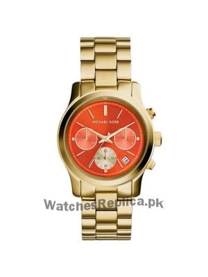 Michael Kors Runway Orange Dial Womens Gold Chronograph Watch Price in Pakistan