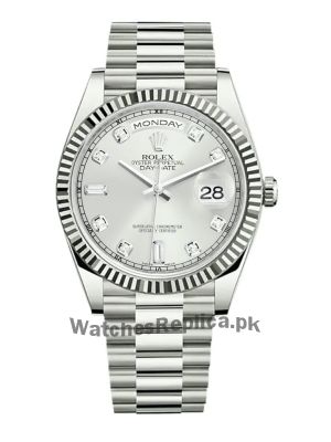 Rolex Day Date Silver Diamond Dial Watch Price in Pakistan