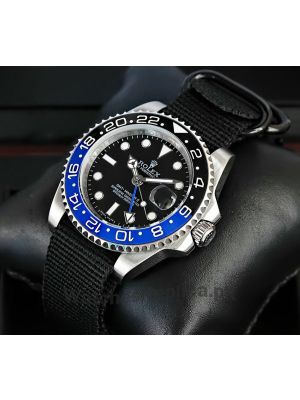 Rolex GMT-Master II  Blue and Black Ceramic Bezel Black Dial Black Nato Strap Watch Price in Pakistan