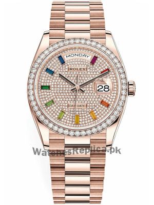 Rolex Day-Date Rainbow Pave Diamond Dial Rose Gold 128345RBR-0042 Watch Price in Pakistan
