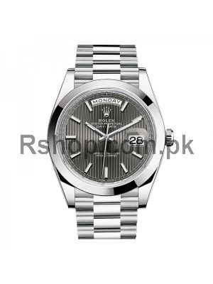 Rolex Day-Date 40 mm Oyster Perpetual Platinum Dark rhodium stripe motif Dial Watch Price in Pakistan
