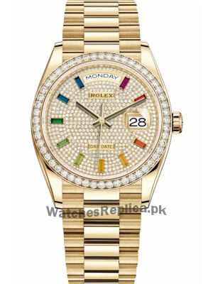 Rolex Day-Date Yellow Gold 128348RBR Pave Rainbow Diamond Dial Watch Price in Pakistan