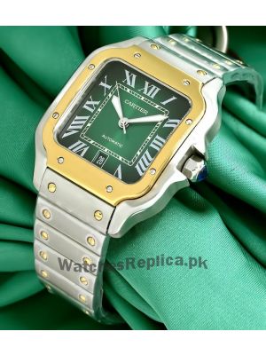 Santos De Cartier Green Dial Two Tone Watch Price in Pakistan
