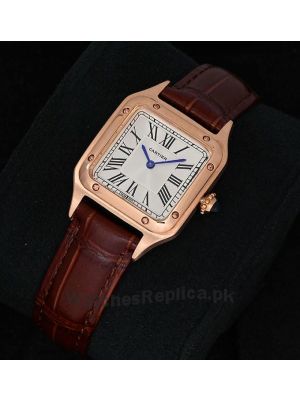 Cartier Santos Dumont Rose Gold Brown Straps Ladies Watch Price in Pakistan