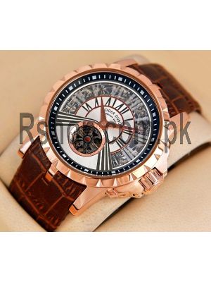 Roger Dubuis Excalibur Chronoexcel Repetition Minutes Flying Tourbillon Leather Brown- Rose Gold Watch Price in Pakistan